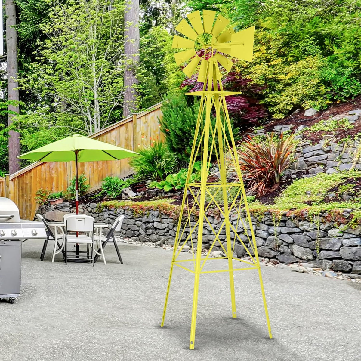 Garden Windmill for Yard Decor, 8 ft Tall Metal Windmill with Spinning Blades, Weather-Resistant