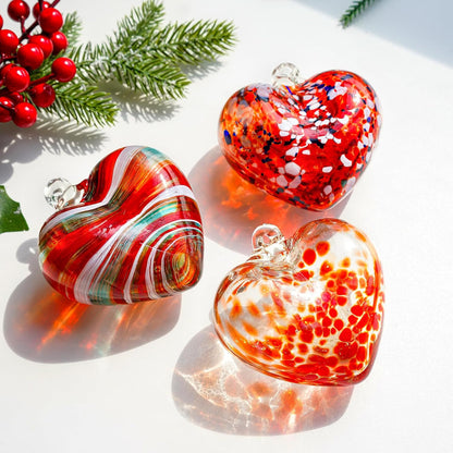 4inch Hand Blown Glass Red Heart Ornaments Hanging Friendship Hearts for Patio Garden Outdoor Decor