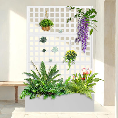 Metal Planter Box with Trellis & Wheels, Raised Garden Bed with Privacy Screen, Outdoor Standing