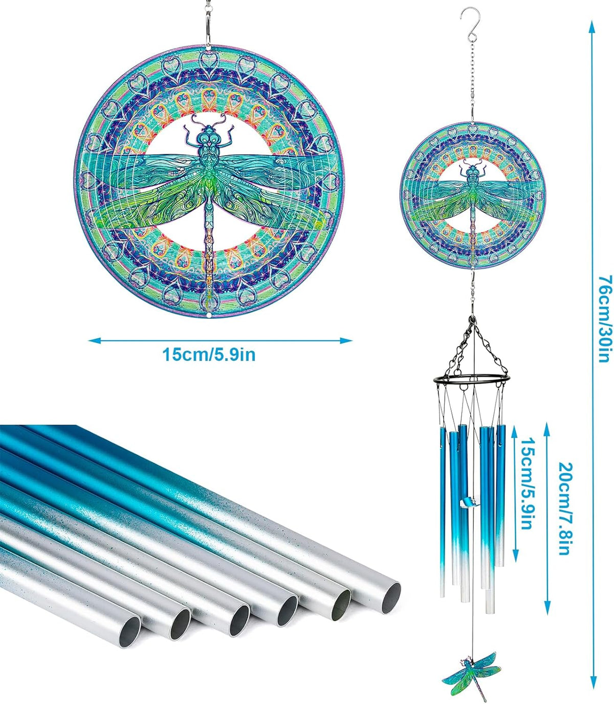 TUOKING Wind Chimes for Outside 3D Dragonfly Wind Spinner Windchimes Hanging Decoration for Outdoor