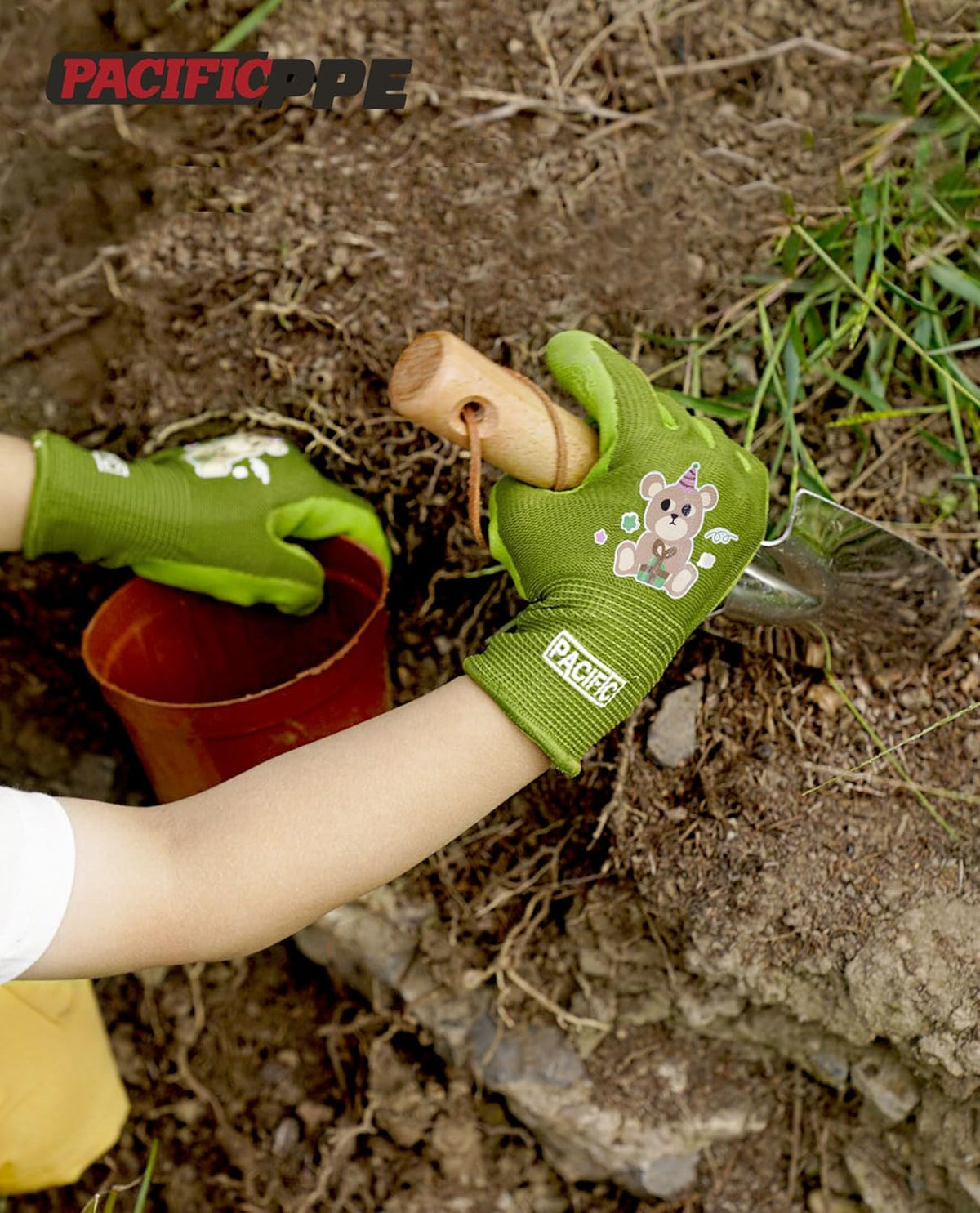 PACIFIC 3 Pairs Kids Gardening Gloves for Age 5-9, Toddler Rubber Coated Garden Gloves, Kids Work