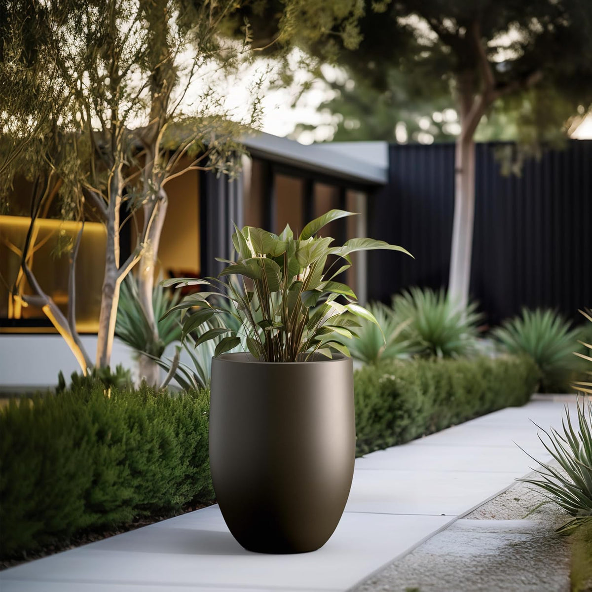 Kante Tall Concrete Planter, 21.7-Inch Height Dark Brown Large Indoor Outdoor Plant Pot with