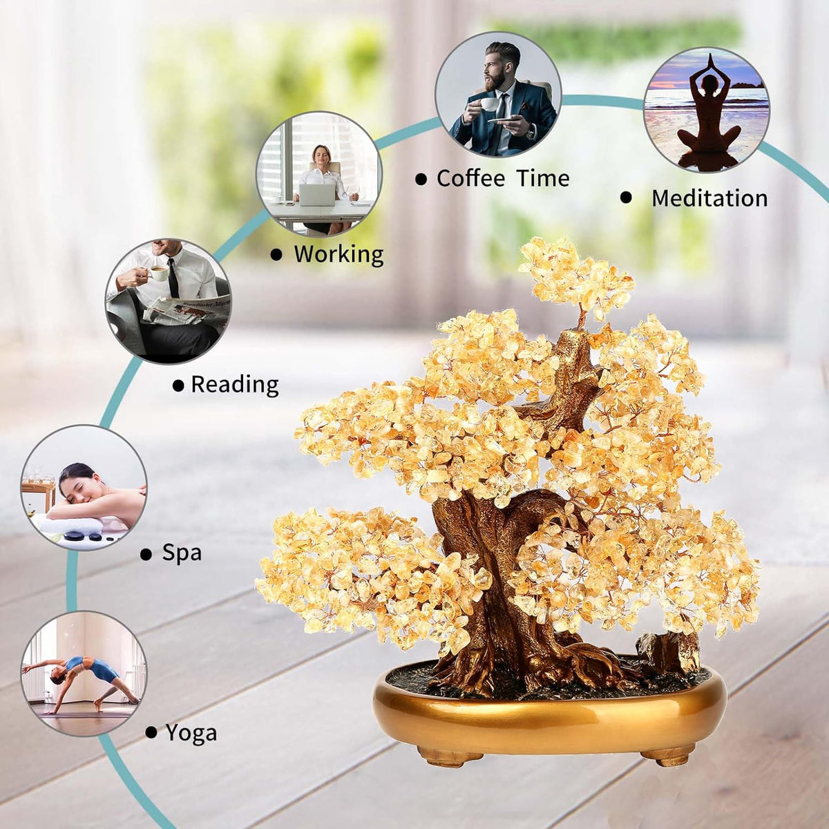 Natural Tree of Life (1,251 Gemone unt) Cryal Tree with Healing Properties - Bonsai Feng Shui Money