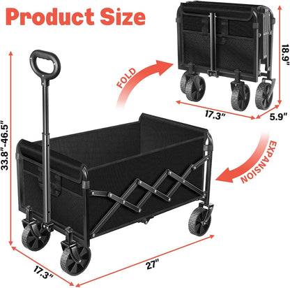 Wagons Carts Foldable,360 lbs Collapsible Wagon with Wheels Foldable Wagon Cart with Flexible