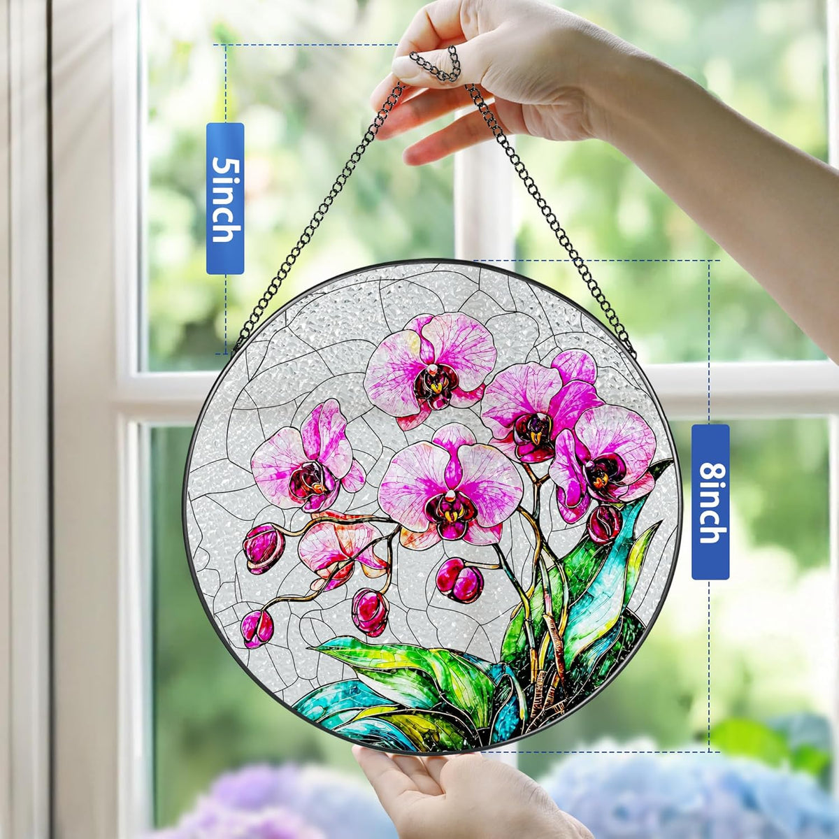 8-Inch Stained Glass Ornament, Stained Glass Window Hanging, Window Hanging Decor Suncatcher