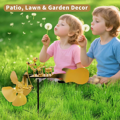 Handmade Metal Drummer Windmill, Rock Art Sculptures, Wind-Powered Kinetic Figurines, Wind Spinners