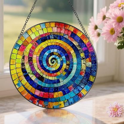 Stained Glass Window Hanging, Pauyadu 8 Inch Rainbow Spiral Stained Glass Suncatcher, Suncatchers
