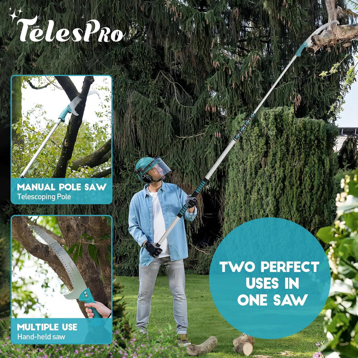 Extendable Tree Trimmer: Manual Pole Saw | 6-24ft Telescoping Pruning Pole for Tree Trimming | Saw