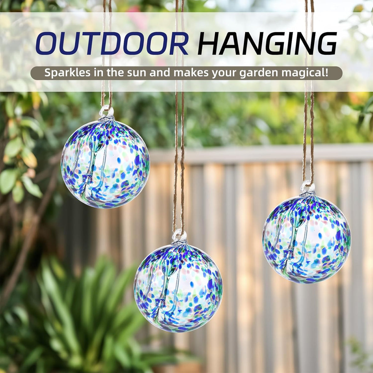 VOREEN 6" Hanging Glass Garden Gazing Ball Hand Blown Glass Witch Ball Christmas Ornament