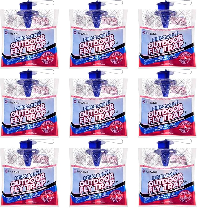 Fly Traps Outdoor Fly Trap for Patio. 9 Non-Toxic Pre-Baited Flies Bags Outdoor Disposable. Hanging