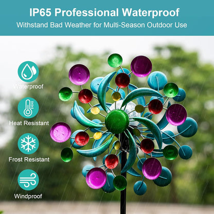 360° Wind Spinners Outdoor with Solar Lights Colorful Dots Garden Decor Yard Lawn Art Decor for