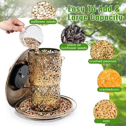 DY-SKTY Metal Bird Feeder for Outdoor Hanging, Large Capacity Solar light Wild Bird Feeder with