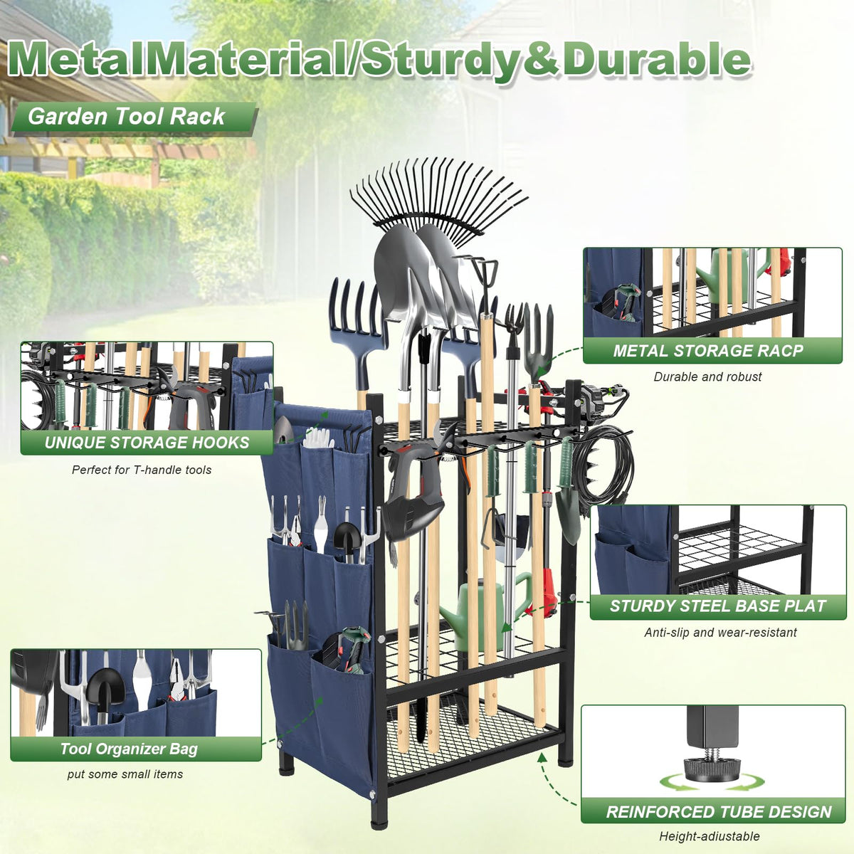 SAMRELAX Garden Tool Organizer, Garden Yard Tool Rack for Garage, Garage Organization and Storage