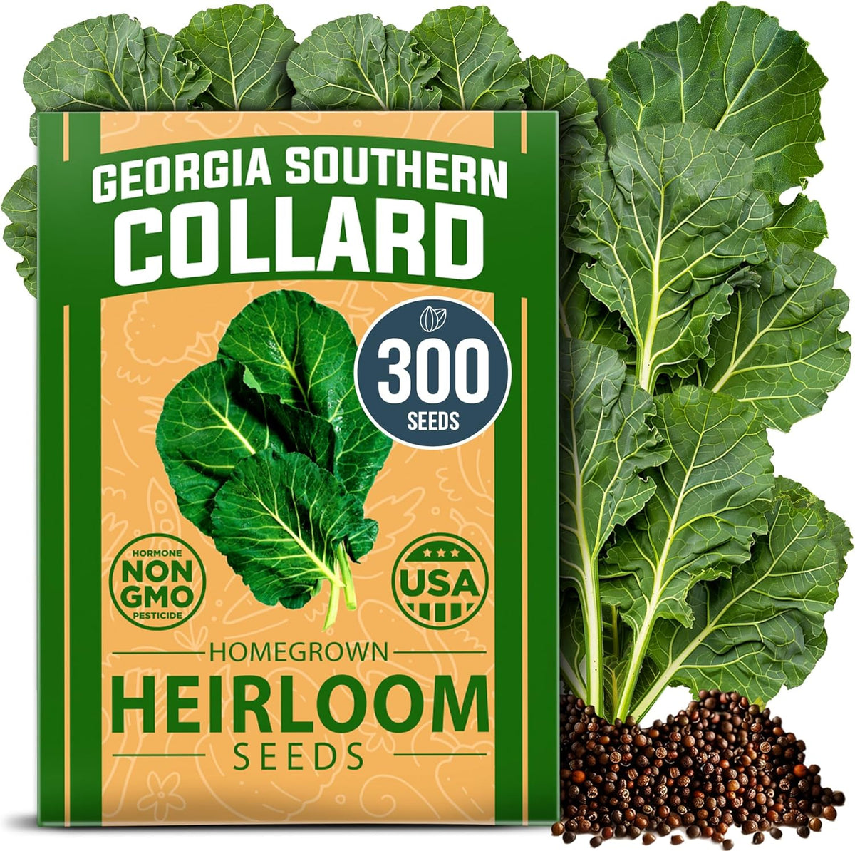 HOME GROWN 𝗨𝗦𝗔 𝗣𝗥𝗘𝗠𝗜𝗨𝗠 Collard Greens Georgia Southern - 300 High Germination