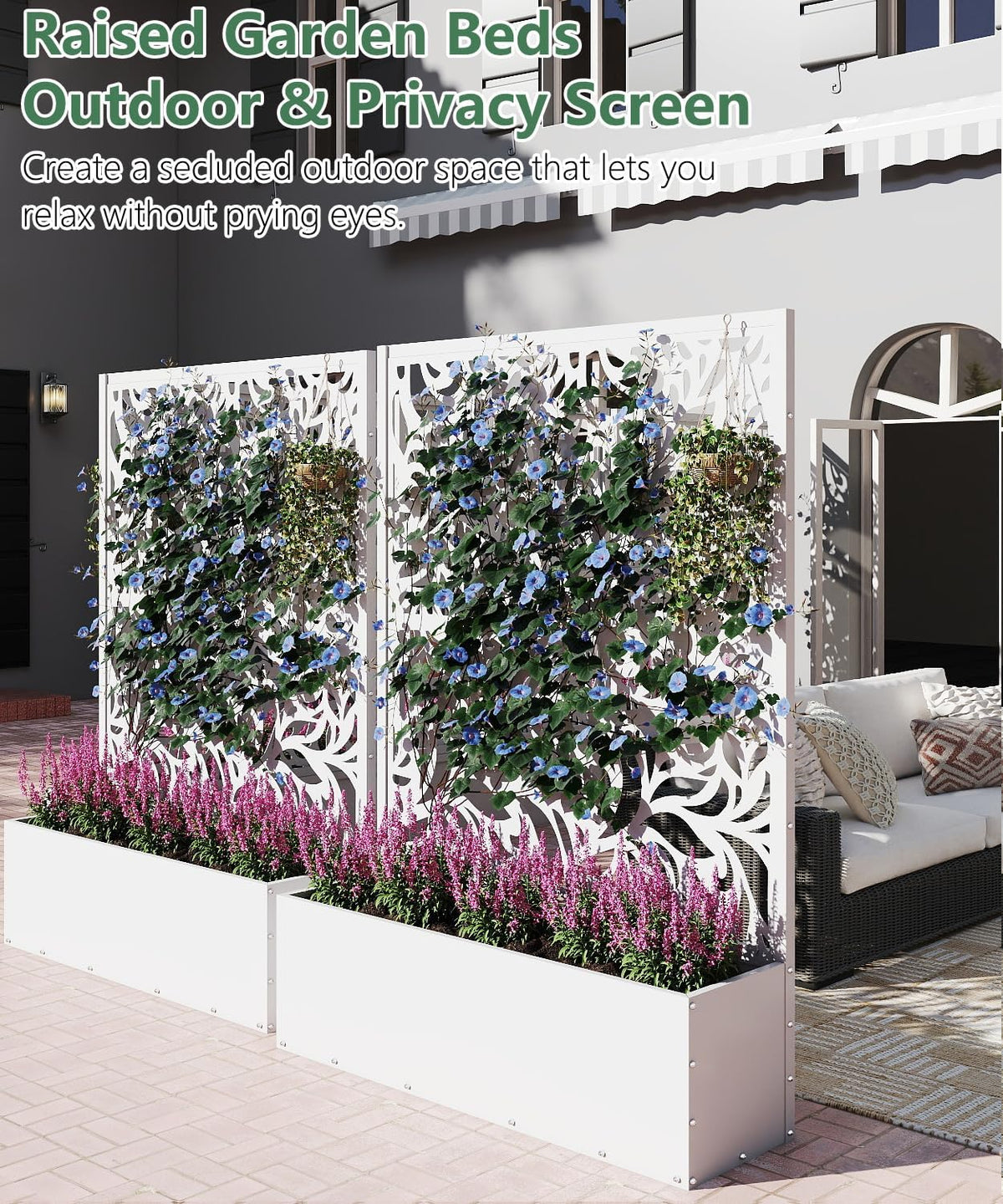 2PCS Metal Planter Box with Trellis,70.9"x47.2"x15.7" Raised Garden Bed with Drainage Holes