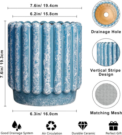Ceramic Planter - 7.6 Inch Ceramic Plant Pots with Drainage Hole, Decorative Flower Pots for Indoor