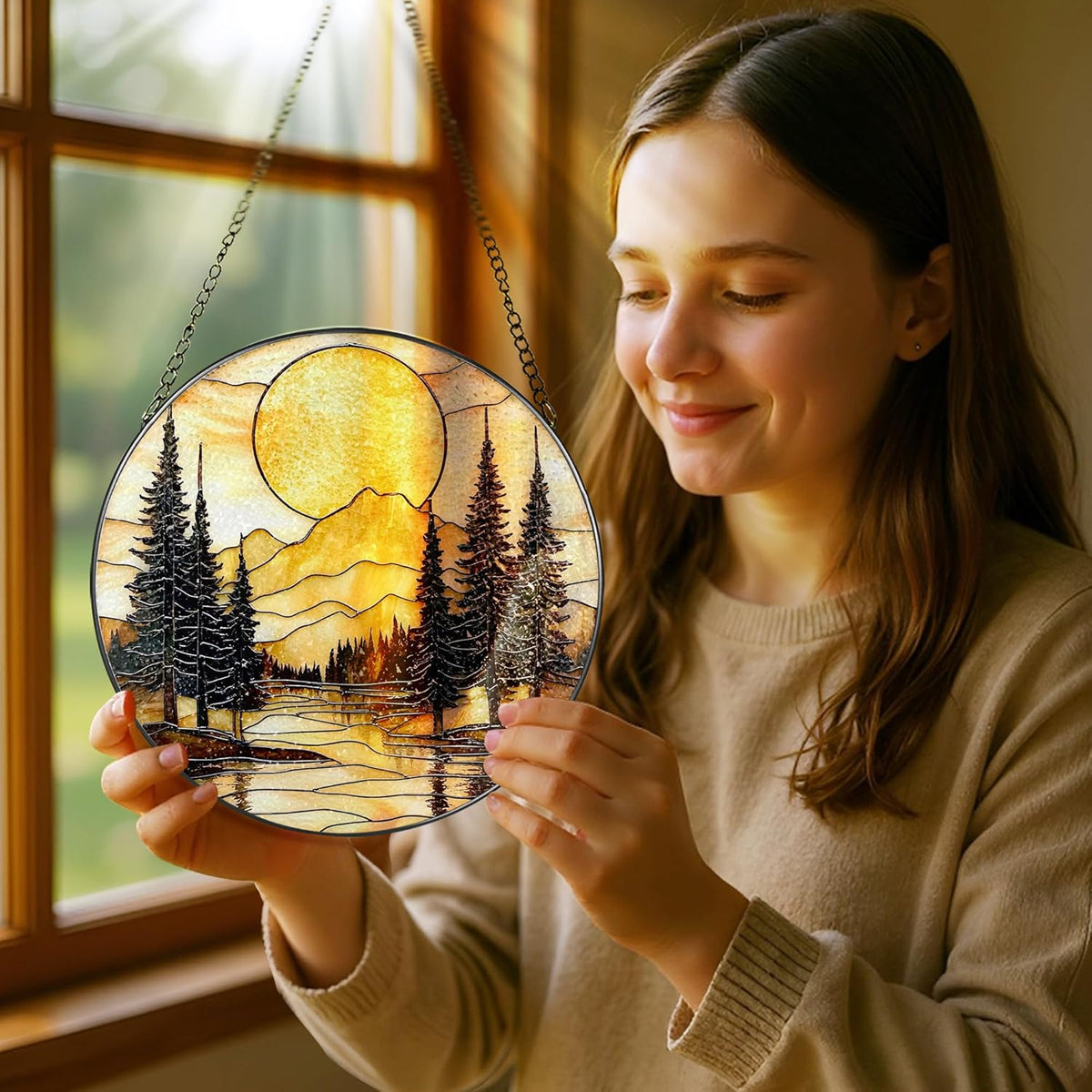 8-Inch Stained Glass Ornament, Stained Glass Window Hanging, Window Hanging Decor Suncatcher