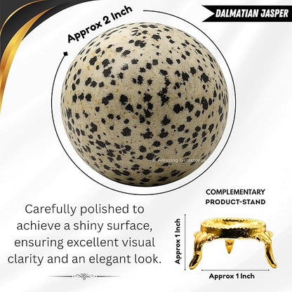 Amazing Gemstone Dalmatian Jasper Crystal Ball with Stand - 2 Inches Crystal Sphere Meditation
