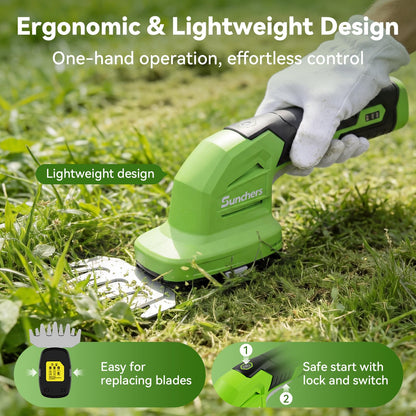 2 in 1 Hedge Trimmer Cordless, 7.2V Electric Grass Cutter Hedge Shears, Handheld Shrub Bush