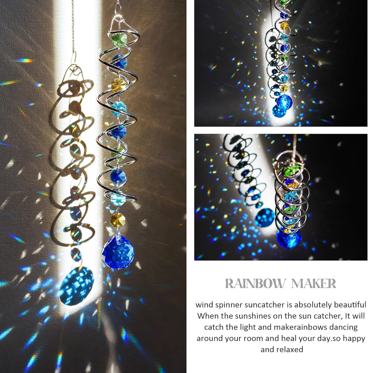 H&D HYALINE & DORA 20.5inch Gazing Ball Spiral Tail,Decorative Wind Spinner Sun Catcher,Rainbow