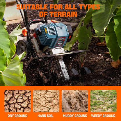 SENIX 4QL 4-Cycle Gas Powered Tiller Cultivator, 46cc Full Crank Engine, 15-Inch Tilling Width