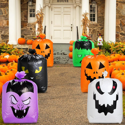 Qilery 6 Pcs Large Halloween Leaf Bags Halloween Reusable Pumpkin Lawn Trash Bags with Twist Ties