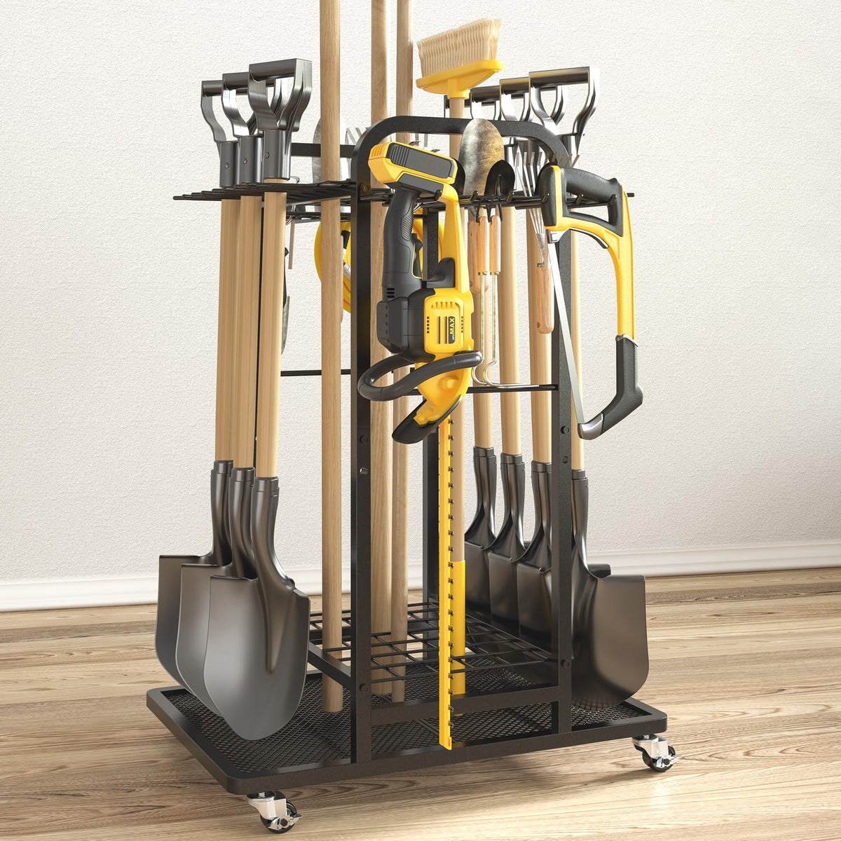 SOYEEZE Garden Tool Organizer with Lockable Wheels, Heavy Duty 3-Tier Yard Tower Tool Rack for
