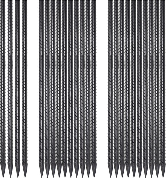 24 Pack Straight Rebar Stakes 24 Inch Metal Stakes for Ground Heavy Duty with Chisel Point End 1/2