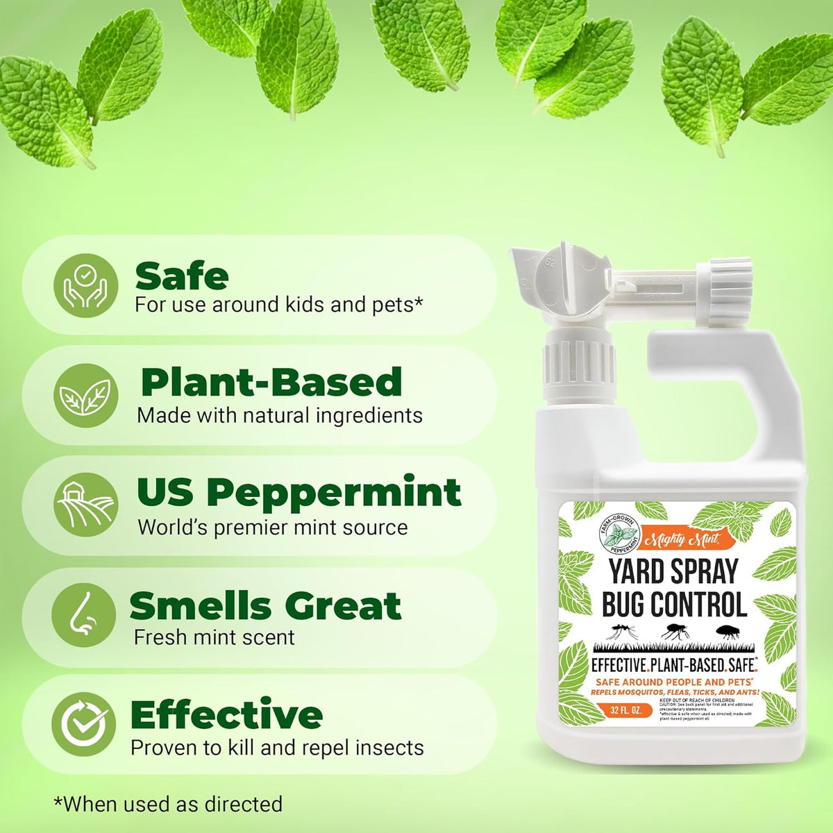 Mighty Mint Peppermint Oil Lawn & Yard Bug Control Spray – Natural Outdoor Pest Repellent for
