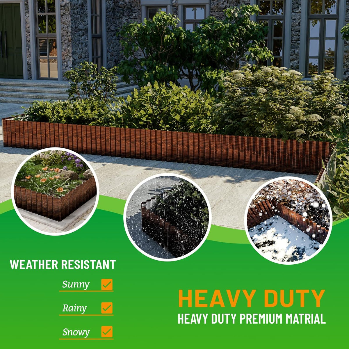SnugNiture 3 Rolls Corrugated Metal Garden Edging,8" x 20' Landscape Edging Border,Sturdy Metal