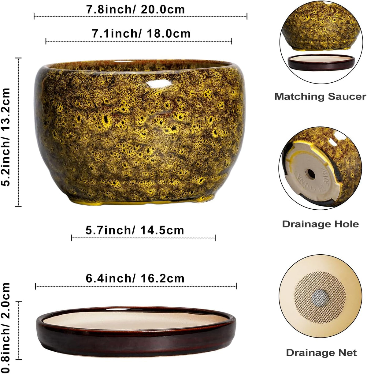 SQOWL Ceramic Flower Pots - 8 inch Ceramic Planter for Indoor Plants, Decorative Plant Pots with