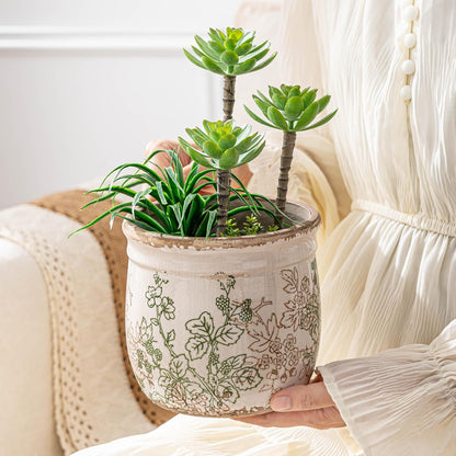 Set of 2 Ceramic Planters for Indoor Plants, 4.7+5.7 Inch Vintage Pots without Drainage Hole