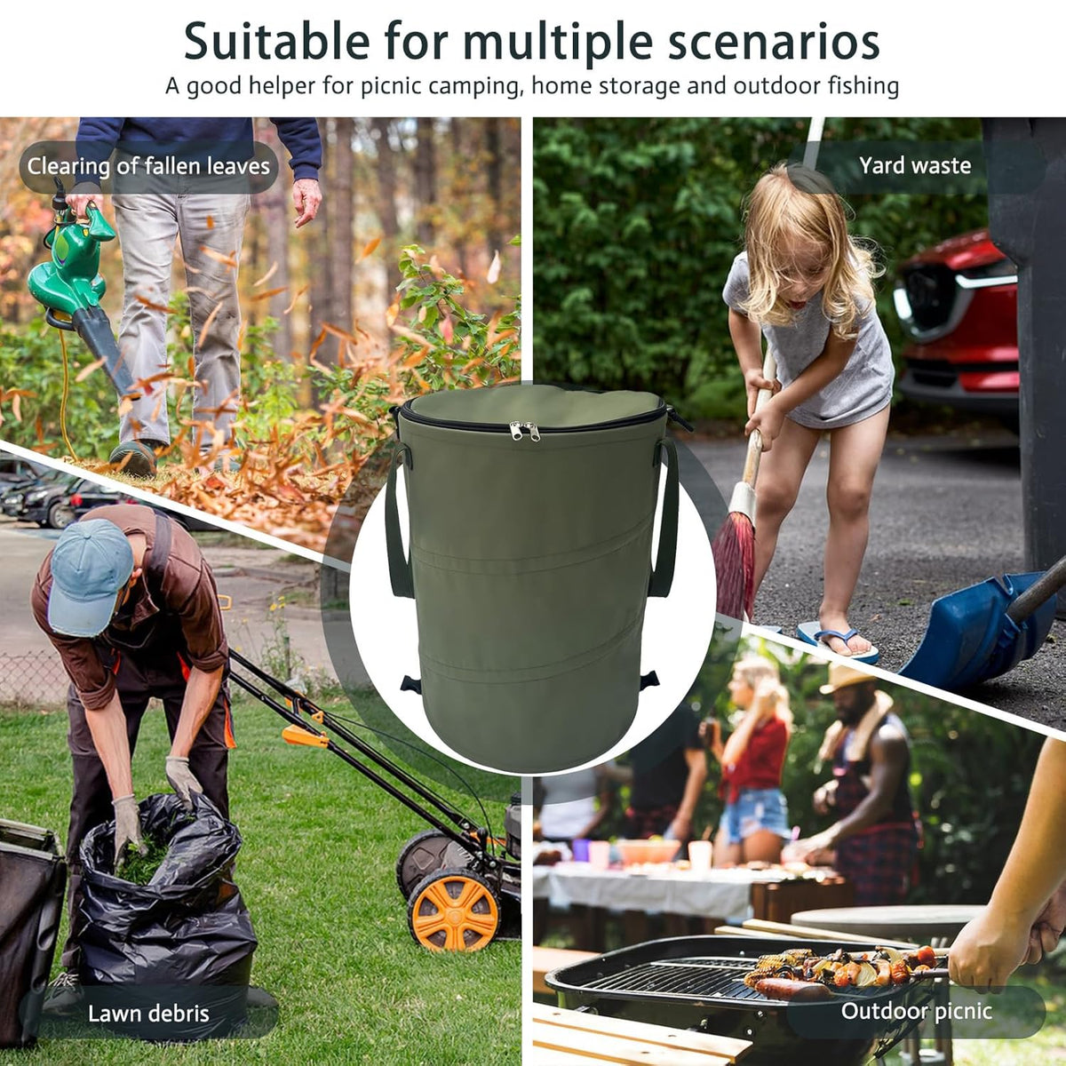 Pop up Camping Trash can with lid,Collapsible 24 Gallons Trash can with Sorting Clips,Garden