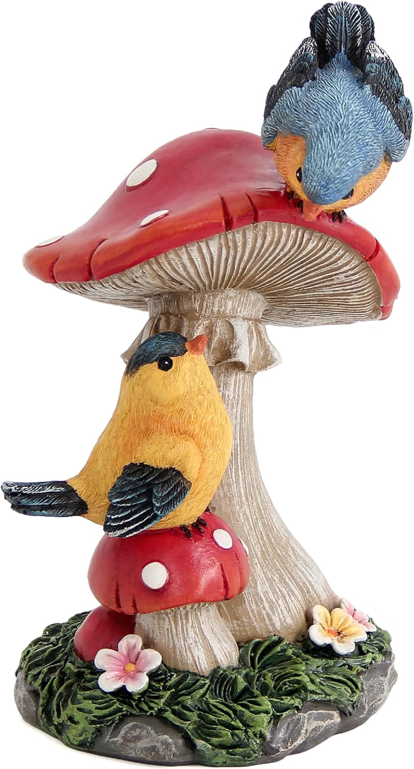 Leekung Bird Garden Statue for Outdoor Decorations,Bird Figurines Mushroom Statue for Garden