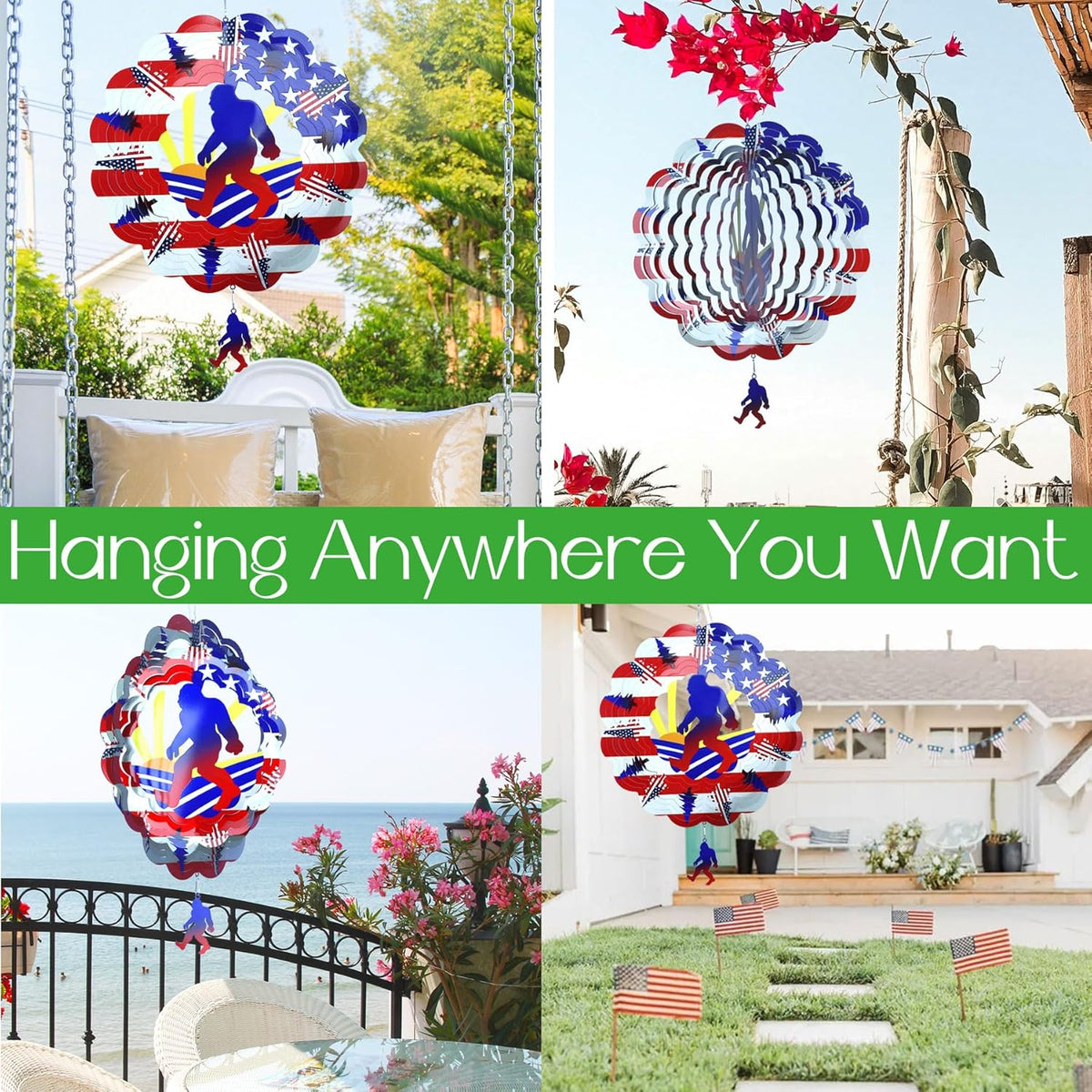 Bigfoot Wind Spinners Gift Patriotic Sasquatch Gifts for Women Men, 12 Inch Outdoor Metal 3D Wind