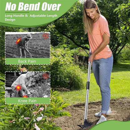 Hoe Garden Tool, 58" Weed Puller Tool with Long Handle, 2 in 1 Hand Weed Rake and Hoe Garden Weeder