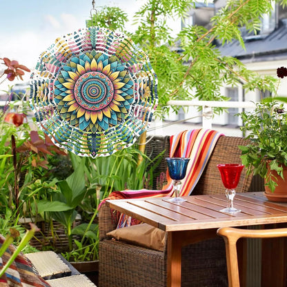 Mandala Wind Spinner for Yard and Garden 3D Stainless Steel Wind Spinner Unique Gift Outdoor Metal
