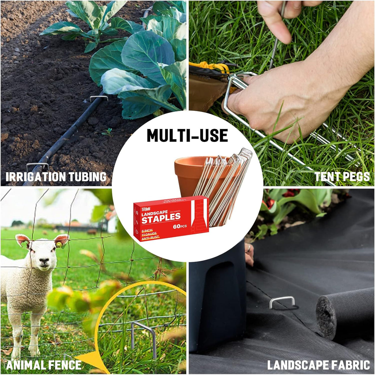 Landscape Staples 6 Inch 60 Pack 11 Gauge, Garden Staples Galvanized Landscape Pins Anti-Rust
