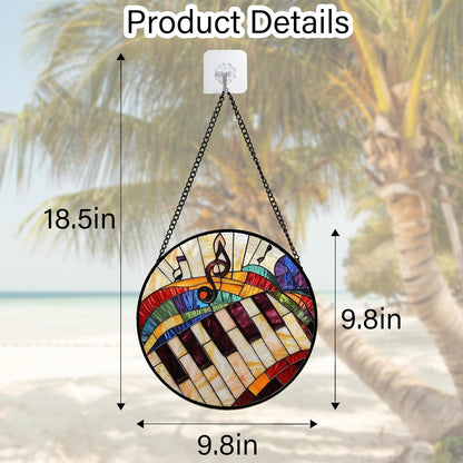 Stained Glass Window Hanging, Piano Notes Sun Catchers Glass Panel Suncatcher Decor for Birthday