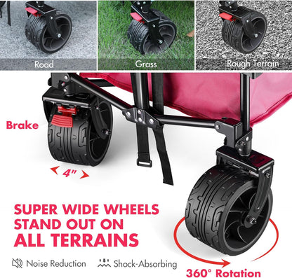 VILLEY Collapsible Folding Wagon with Big Wheels, Enlarged 225lbs Capacity, All Terrain Wagons