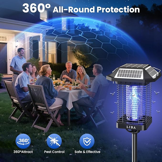 LiBa Solar Bug Zapper Outdoor, 2 in 1 Mosquito Zapper Cordless & Rechargeable, Solar Insect Killer