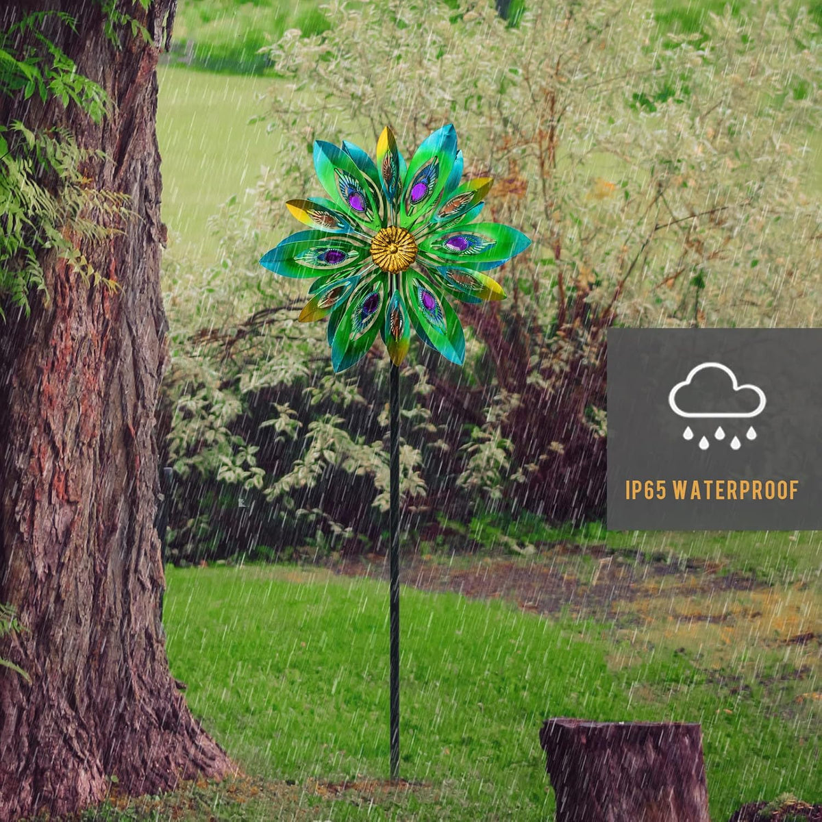 53 Inch Wind Spinner - Outdoor Metal Peacock Wind Sculptures for Garden, Patio, Yard, Lawn