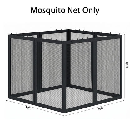 10'x10' Gazebo Mesh Netting, 4 Panels with Zippers, Black