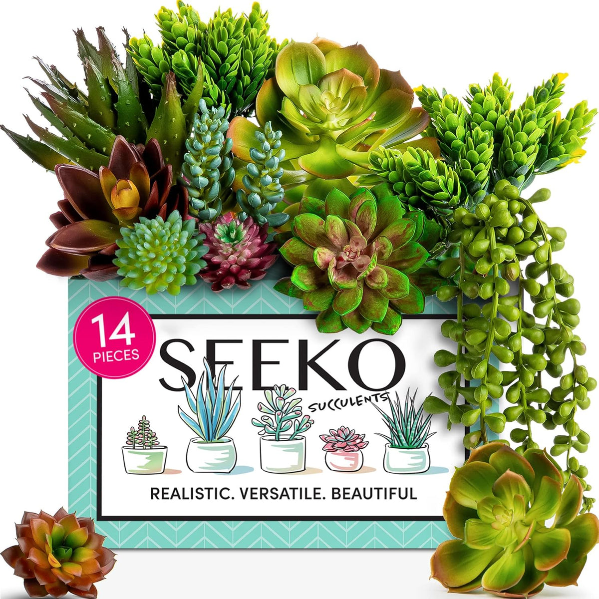 SEEKO Succulents Plants Artificial (14 Pack) - Premium Fake Succulents - Realistic Artificial