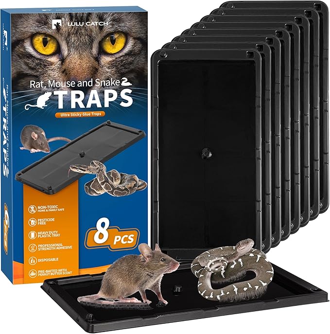 LULUCATCH Glue Mouse Traps Indoor for Home 8 Pack, Pre-Baited Sticky Plastic Glue Boards for House