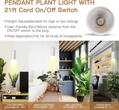STERREN LED Grow Light, White Plug in Hanging Lights for Indoor Plants, Full Spectrum Grow Lights