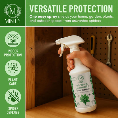 Minty Spider Repellent, Natural 5% Peppermint Oil Spray, Kills & Deters All Types of Spiders and