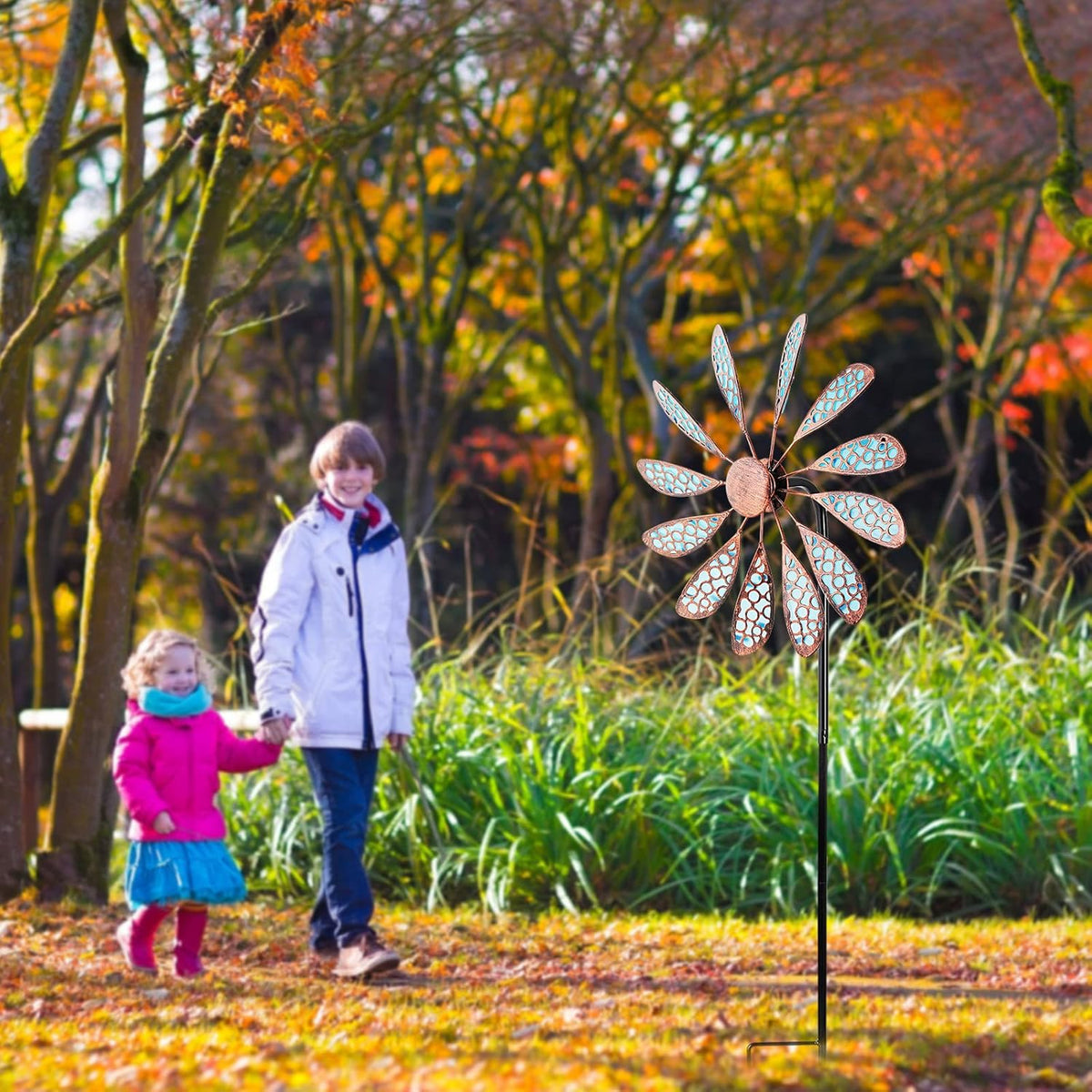 DREAMYSOUL Outdoor Wind Spinner 33" Metal Wind Sculpture Waterproof Fluorescence Wind Spinners for