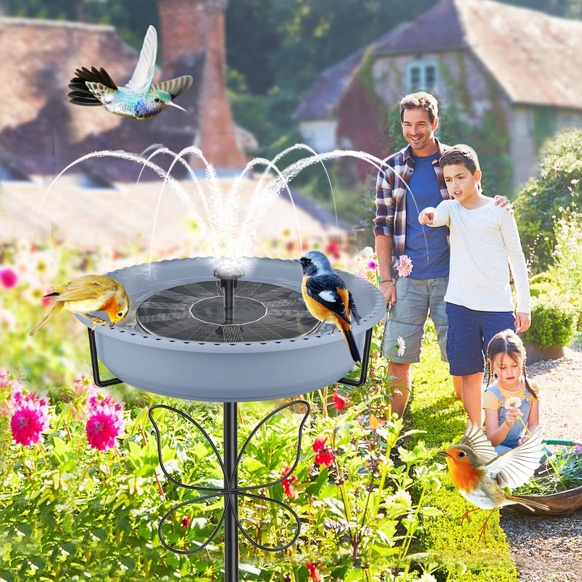 YOADEHOA Bird Bath for Outside, Garden Freestanding Birdbath & Birdfeeder with Removable Bowl, Bird