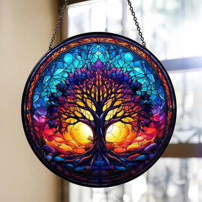 Tree of Life Suncatcher -7.9 in Stained Glass Window Hanging Catcher Garden Decor
